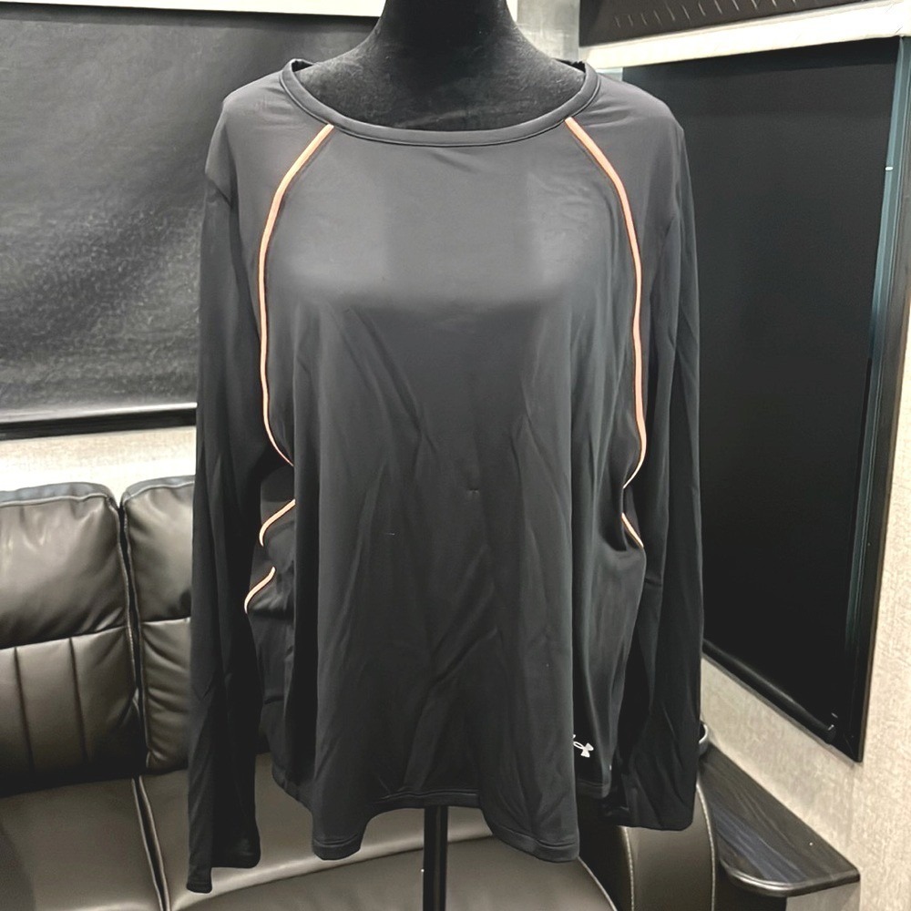 Under Armour HeatGear Womens‎ XL Black Orange Piping Long Sleeve Loose Fit Top